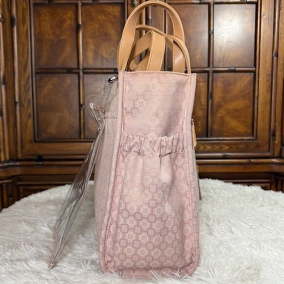 Nine West Pink Geo Canvas Bag + Bear Charm + Bottle Carrier + Clear Clip Pouch - Picture 7 of 15